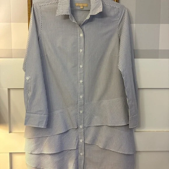 Hope and Harlow Cotton Blue and White Striped Shirtdress Size Large - Picture 3 of 9
